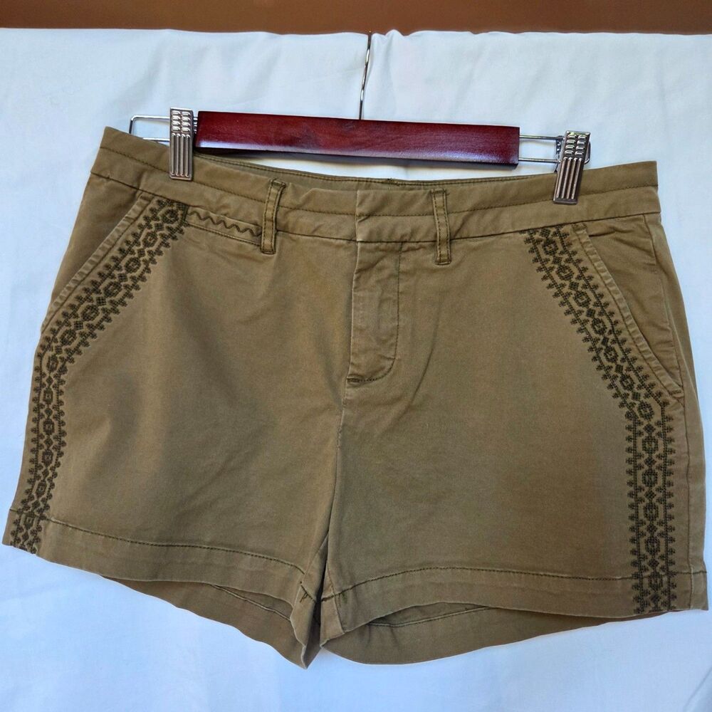 Garnet Hill Olive Embroidered Chino Shorts - Size 4